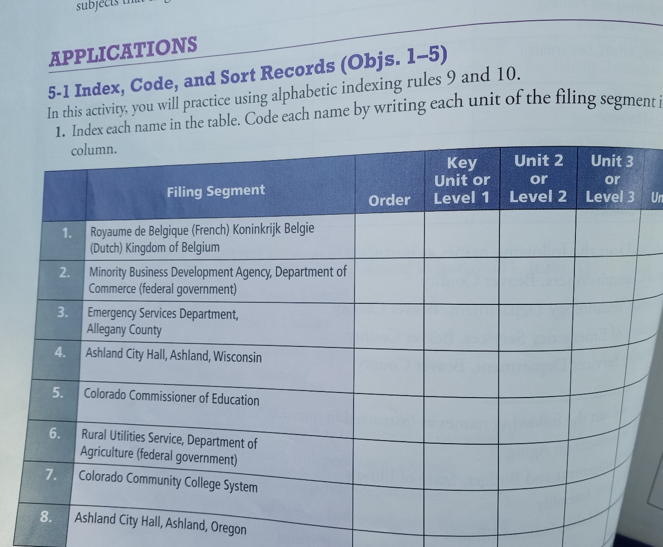  APPLICATIONS 5-1 Index, Code, and Sort Records (Objs.1-5) In this activity,