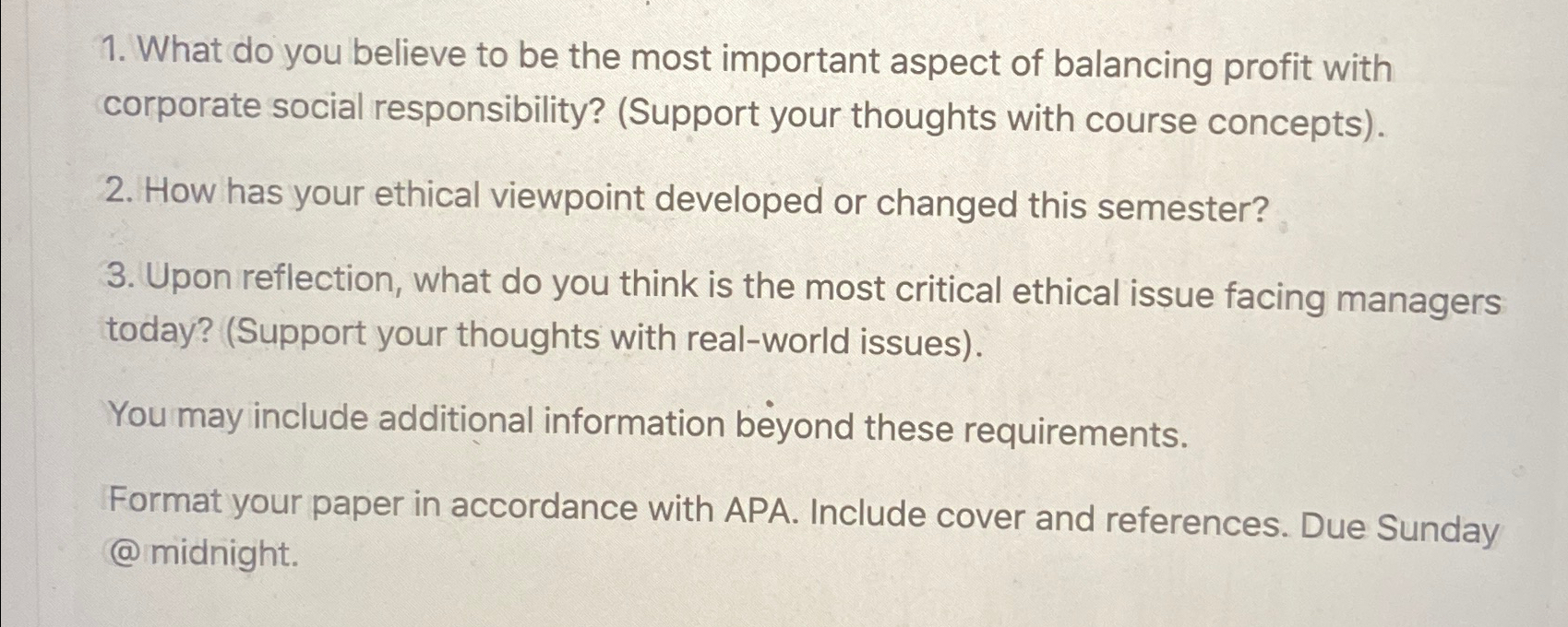  What do you believe to be the most important aspect of