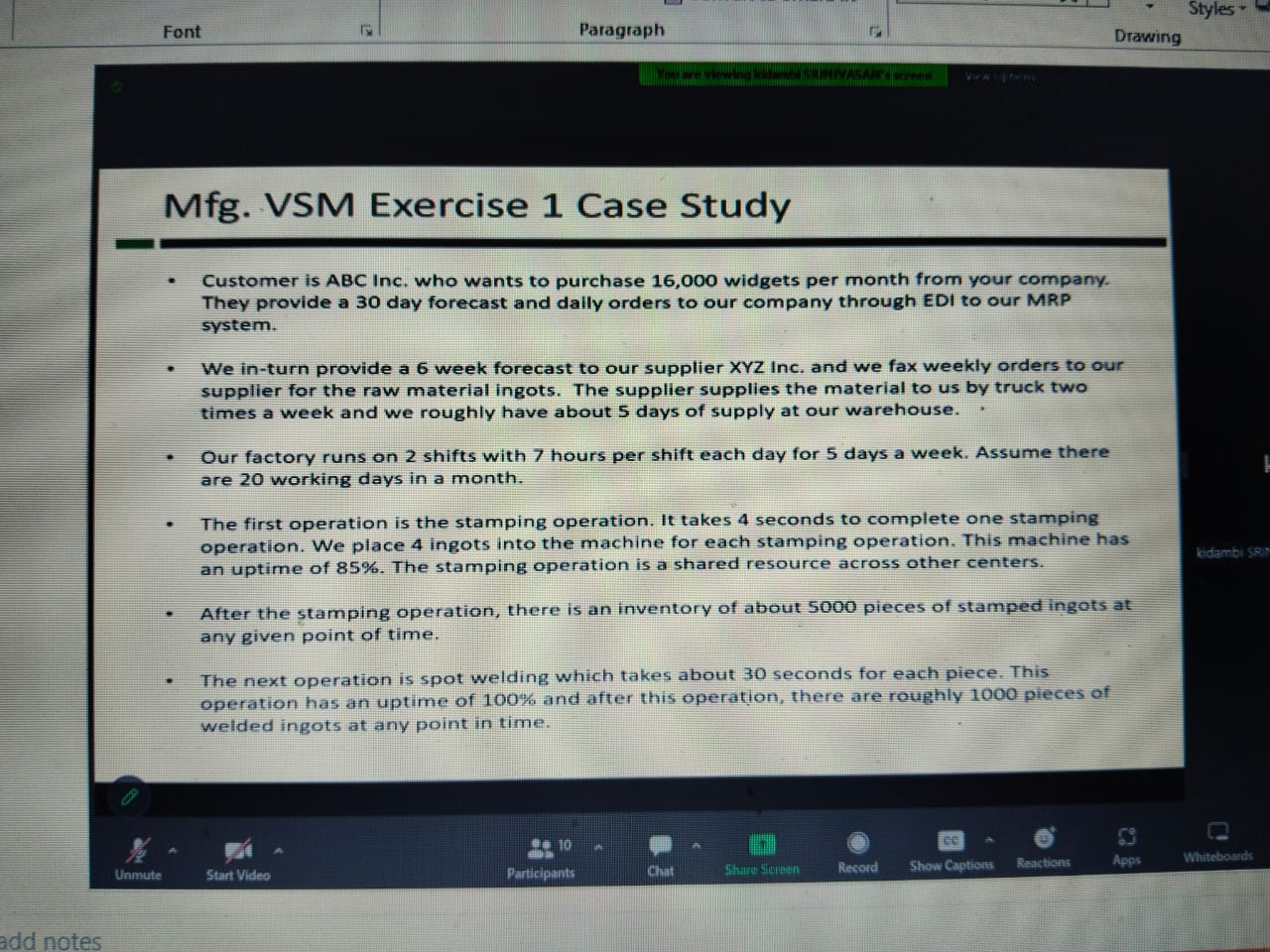  Mfg. VSM Exercise 1 Case Study Customer is ABC Inc. who