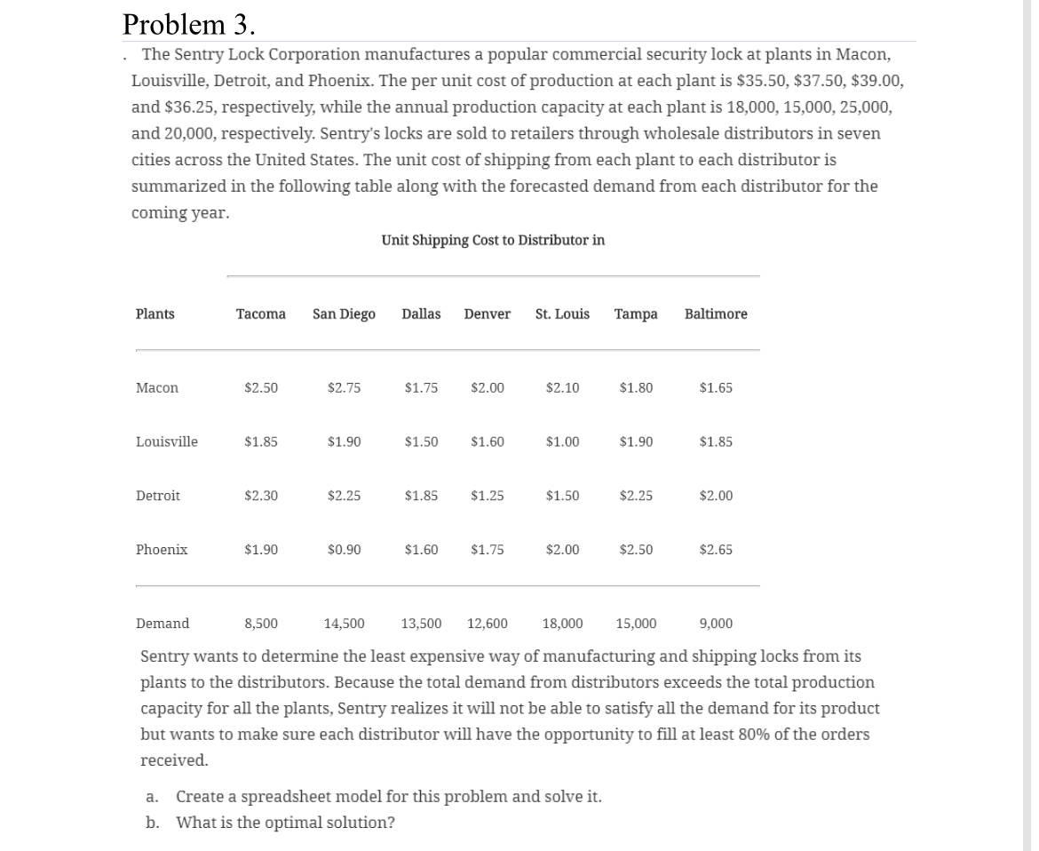 1; Set up the model in Excel, use solver to determine the