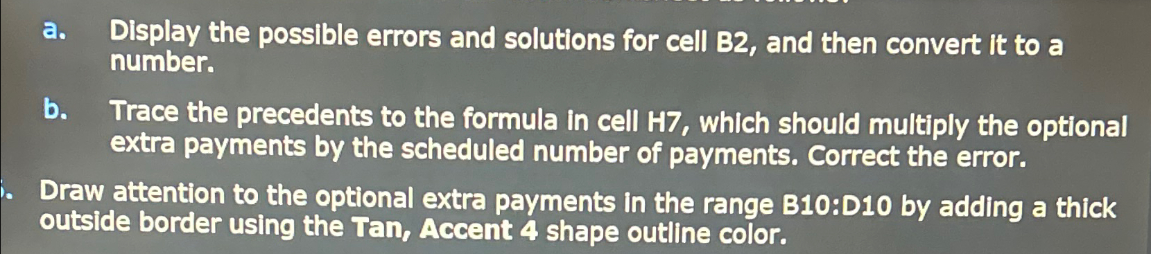  a. Display the possible errors and solutions for cell B2, and
