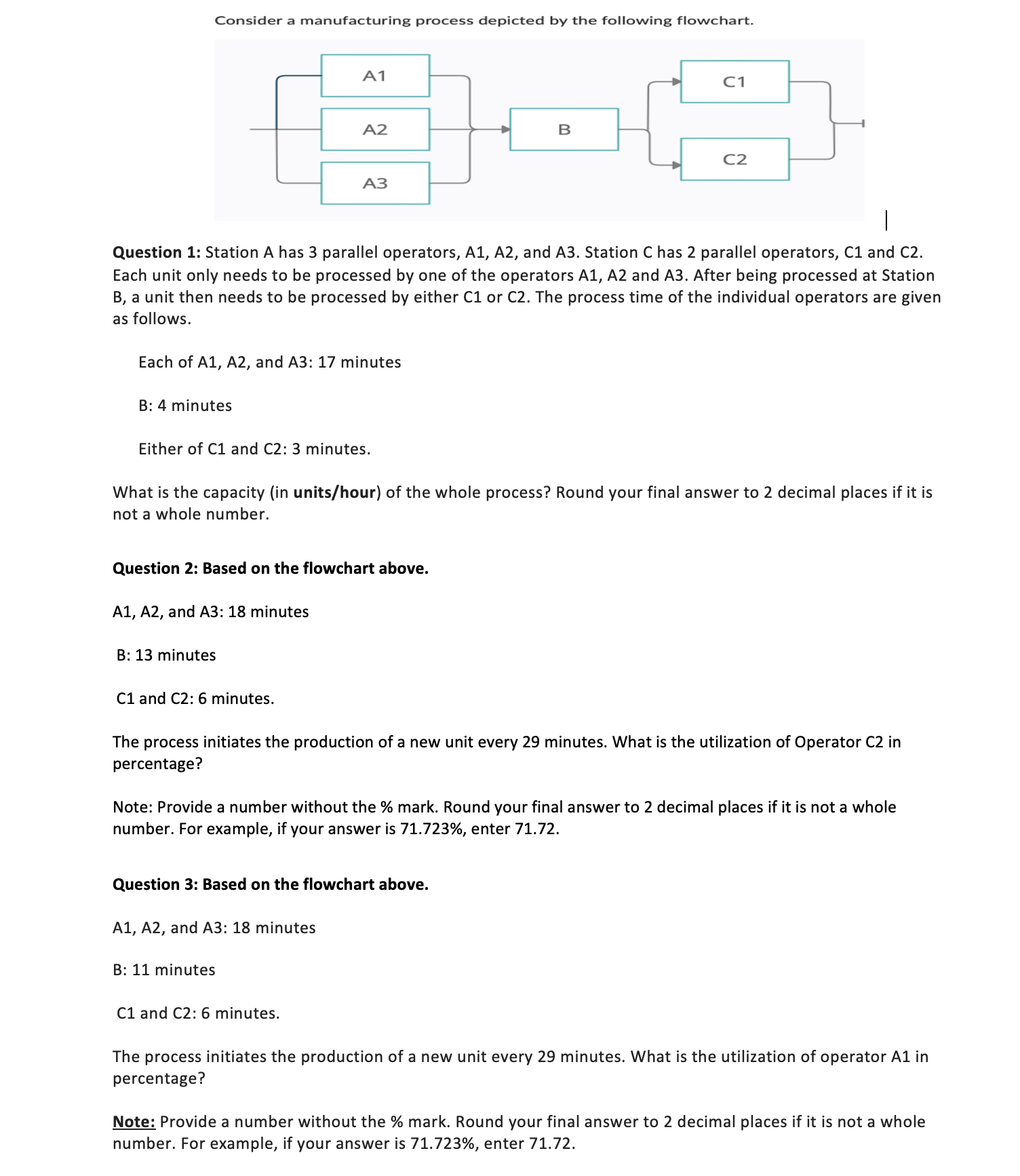  Question 1: Station A has 3 parallel operators, A1, A2, and