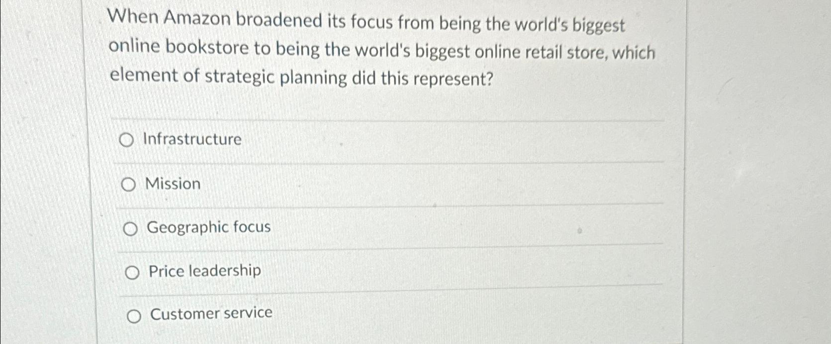  When Amazon broadened its focus from being the world's biggest online