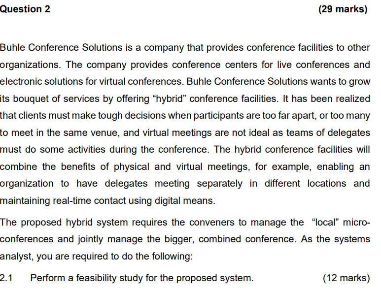  Question 2 (29 marks) Buhle Conference Solutions is a company that