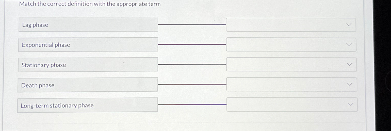  Match the correct definition with the appropriate term Long-term stationary phase
