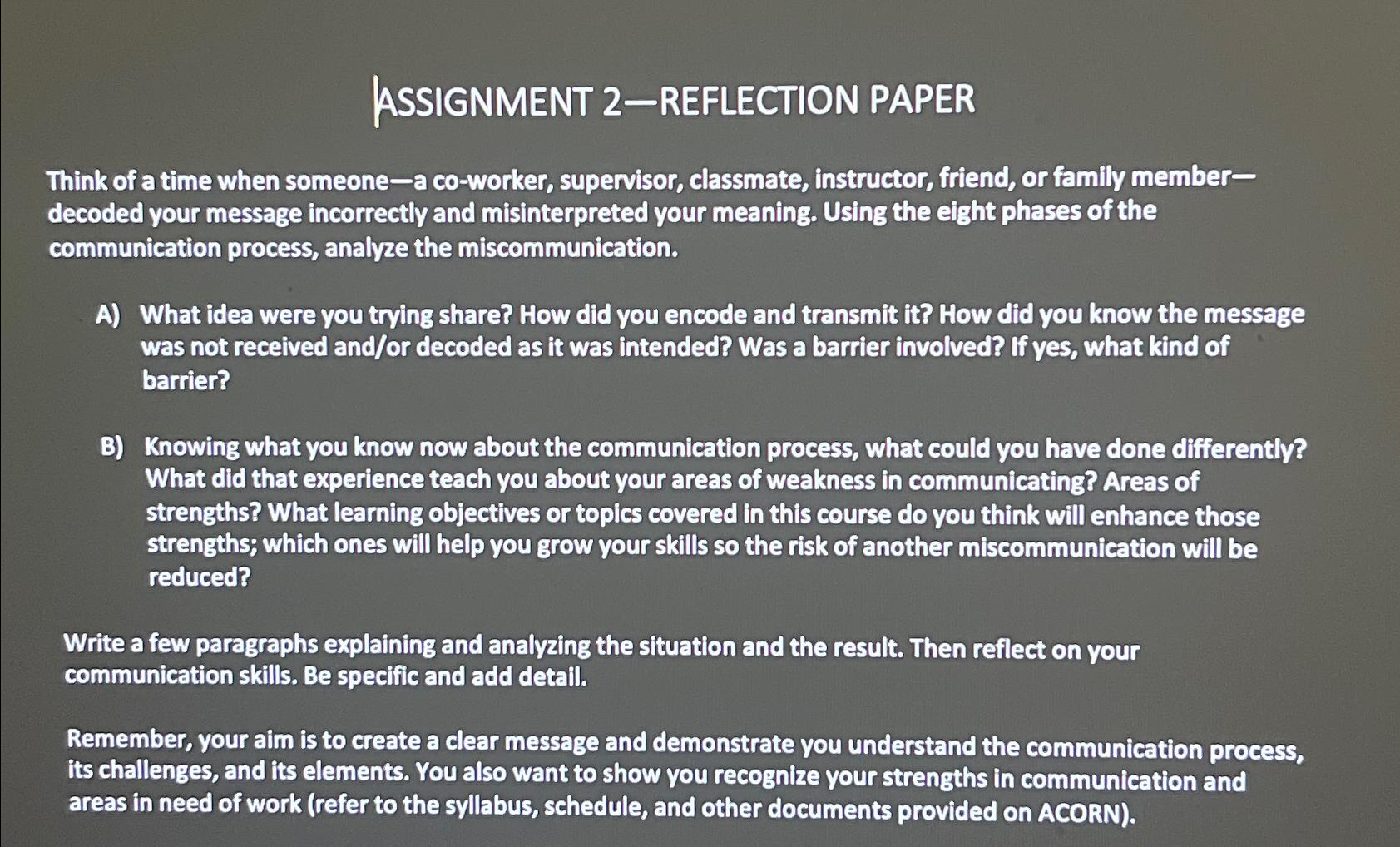  ASSIGNMENT 2-REFLECTION PAPER Think of a time when someone-a co-worker, supervisor,