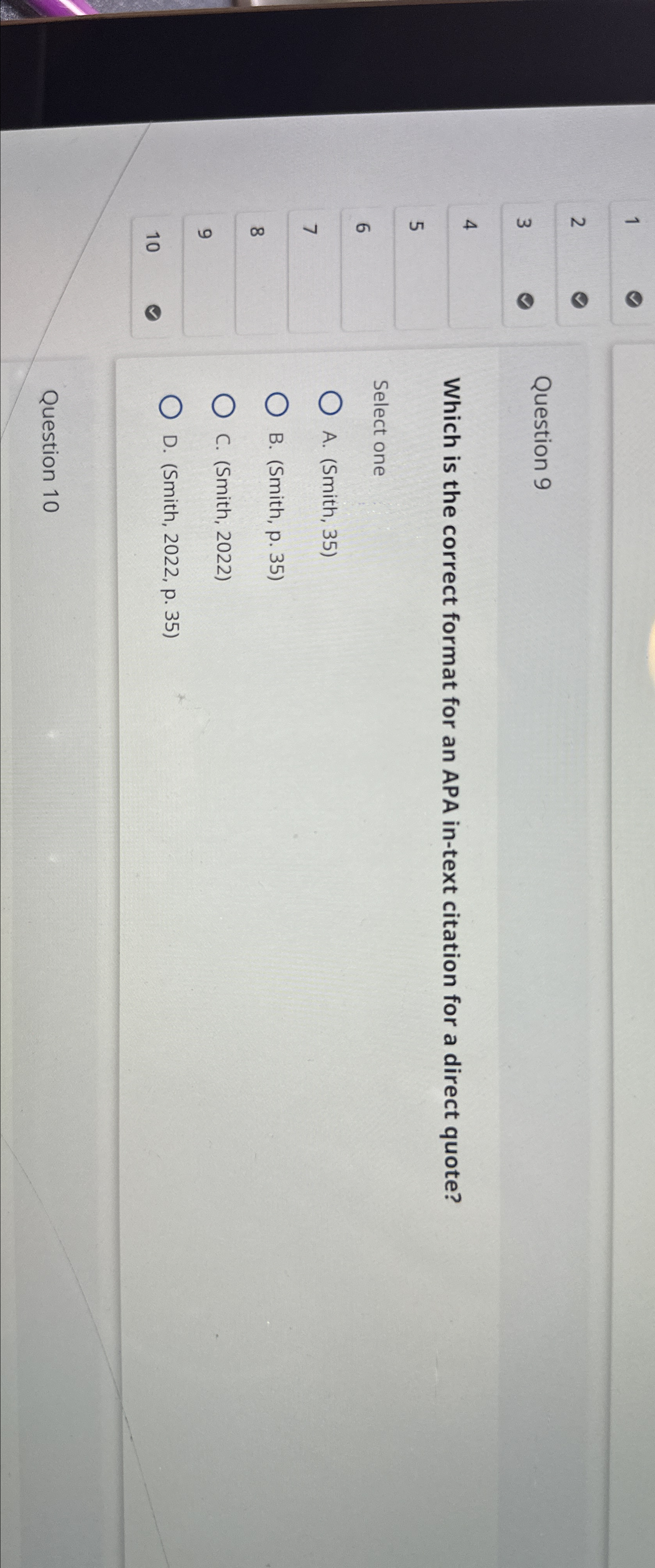  1 2 3 Question 9 4 Which is the correct format
