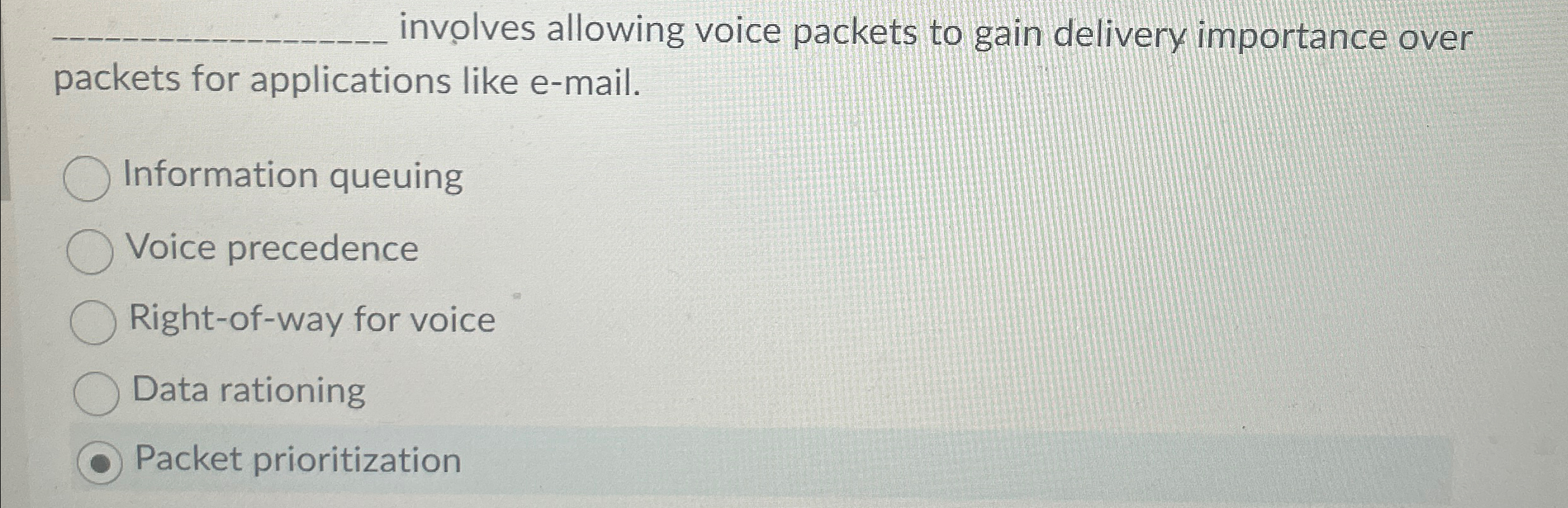  q, involves allowing voice packets to gain delivery importance over packets