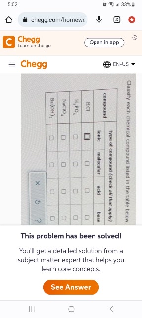  5:02 c.833%= C Chegg Learn on the go -= Chegg EN-US