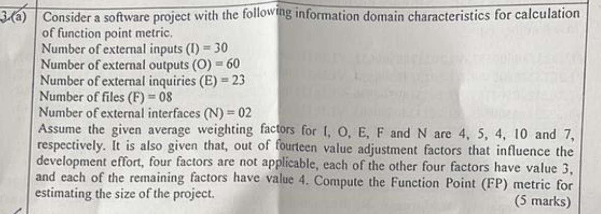  (a) Consider a software project with the following information domain characteristics
