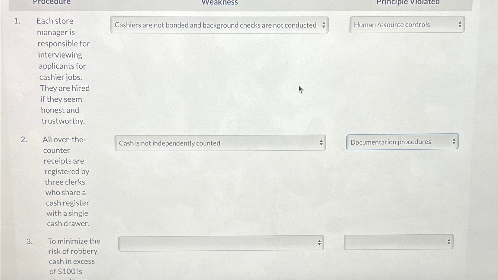 Each store manager is responsible for interviewing applicants for cashier jobs.