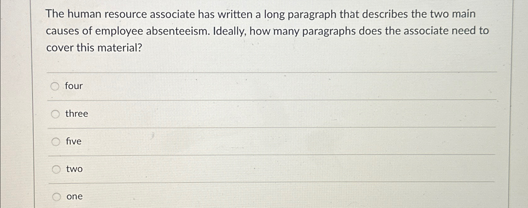  The human resource associate has written a long paragraph that describes