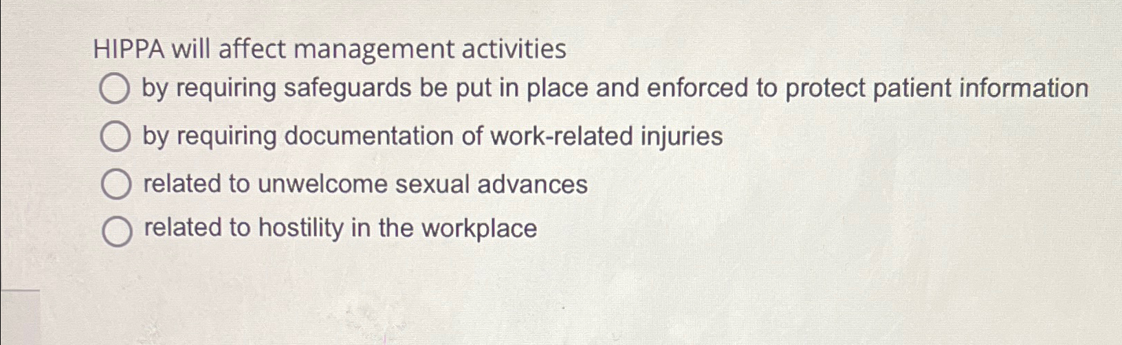  HIPPA will affect management activities by requiring safeguards be put in