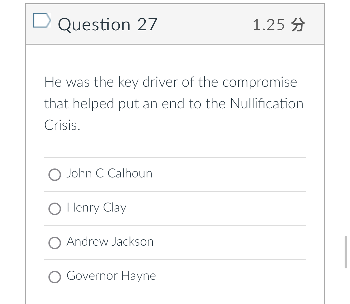 Question 27 1.25 He was the key driver of the compromise