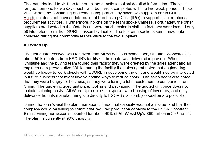sourcing options, evaluation of short-term versus longer-term contracts and a final recommendation