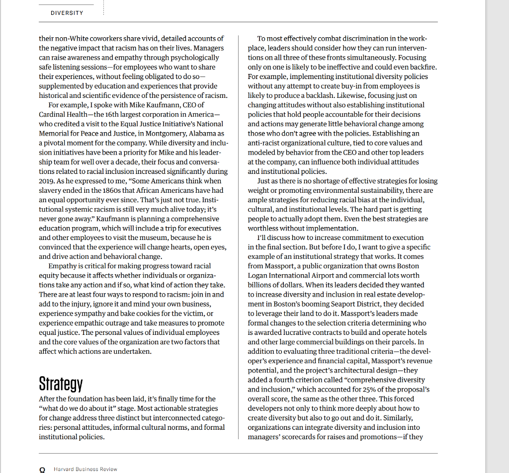 article? Haryard Business Review ARTICLE How to Promote Racial Equity in the