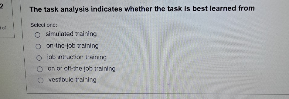  The task analysis indicates whether the task is best learned from