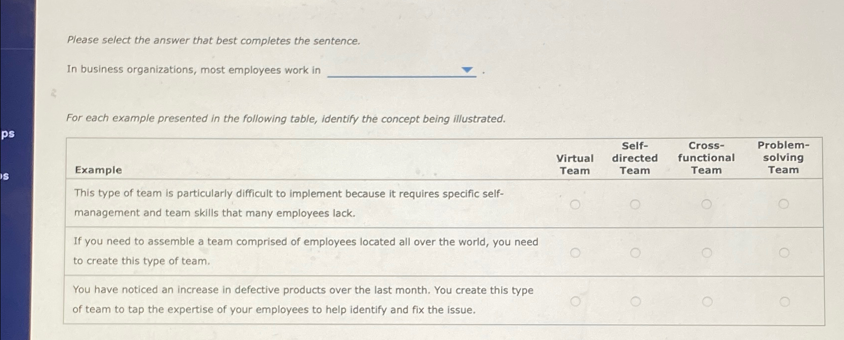  Please select the answer that best completes the sentence. In business