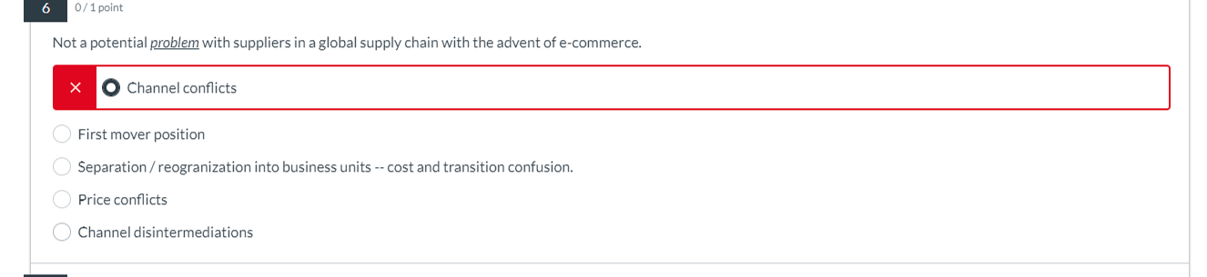  6 Not a potential problem with suppliers in a global supply