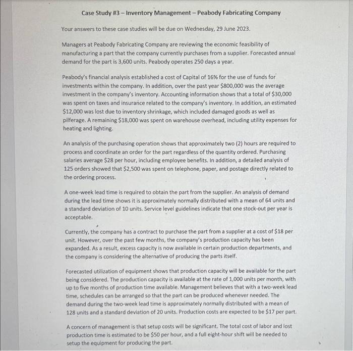  answers and formula to question 1,2,3 Case Study #3 - Inventory