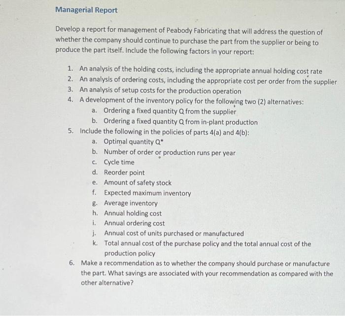 Management - Peabody Fabricating Company Your answers to these case studies will