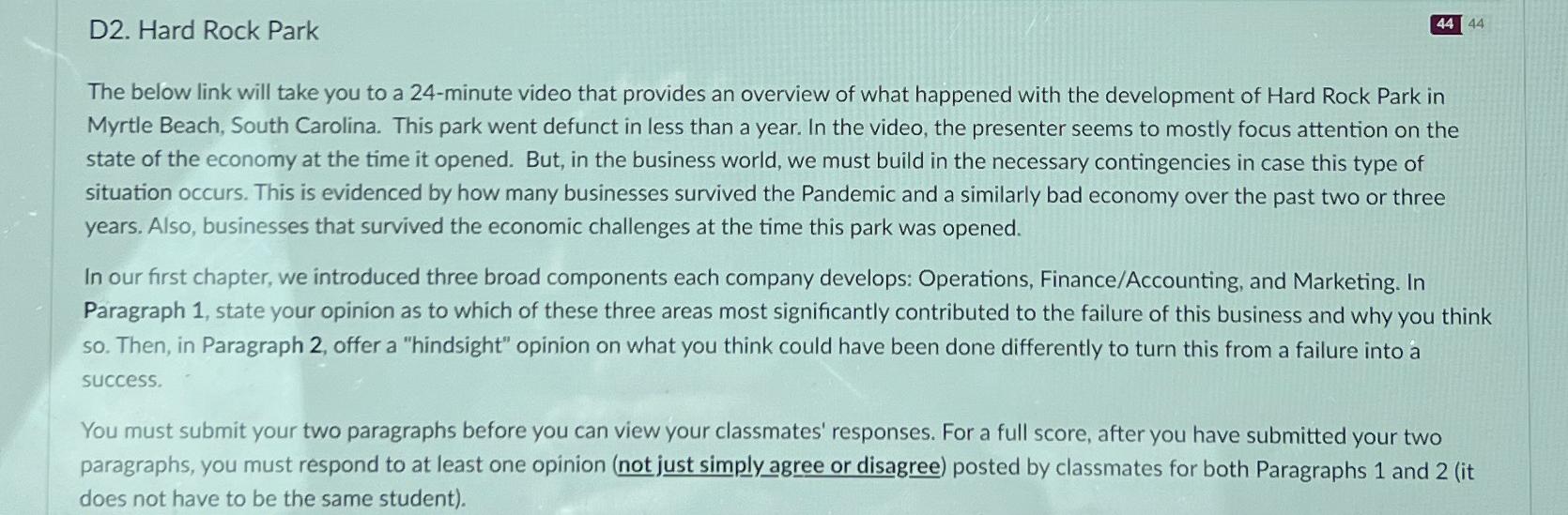  D2. Hard Rock Park The below link will take you to