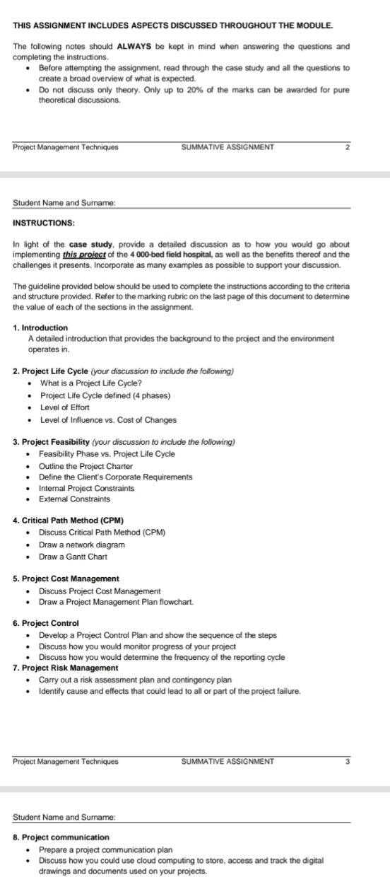  THIS ASSIGNMENT INCLUDES ASPECTS DISCUSSED THROUGHOUT THE MODULE. The following notes