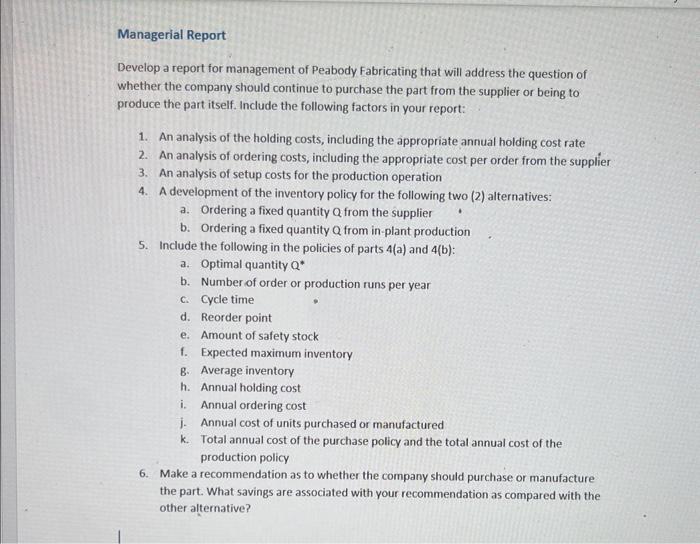 \#3 - Inventory Management - Peabody Fabricating Company Your answers to these