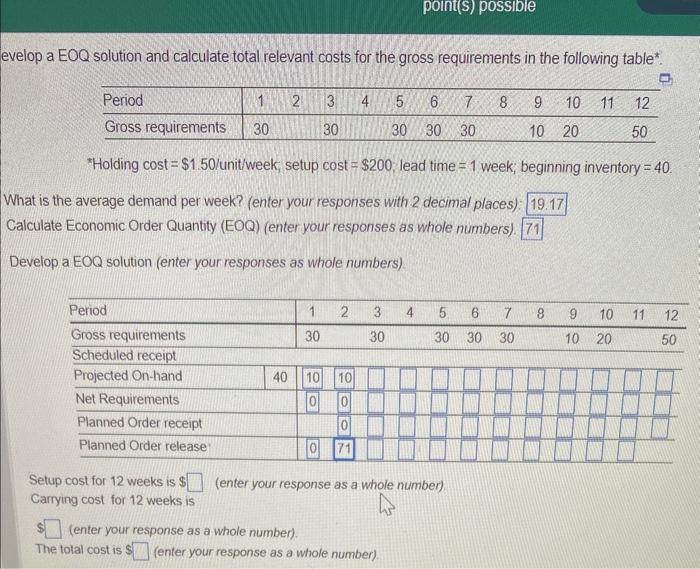 please solve blue boxes evelop a EOQ solution and calculate total relevant