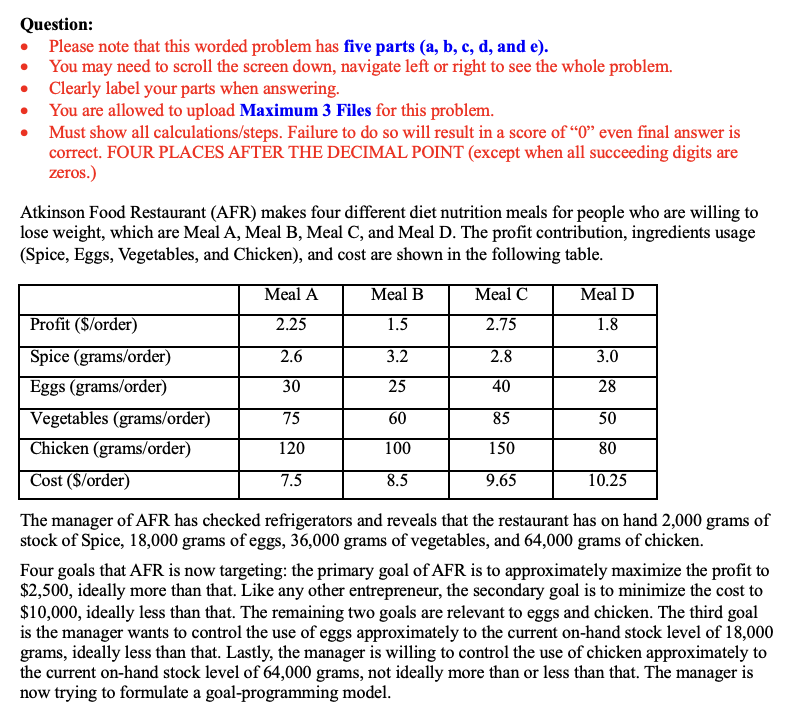  Question: Must show all calculations/steps correct. FOUR PLACES AFTER THE DECIMAL