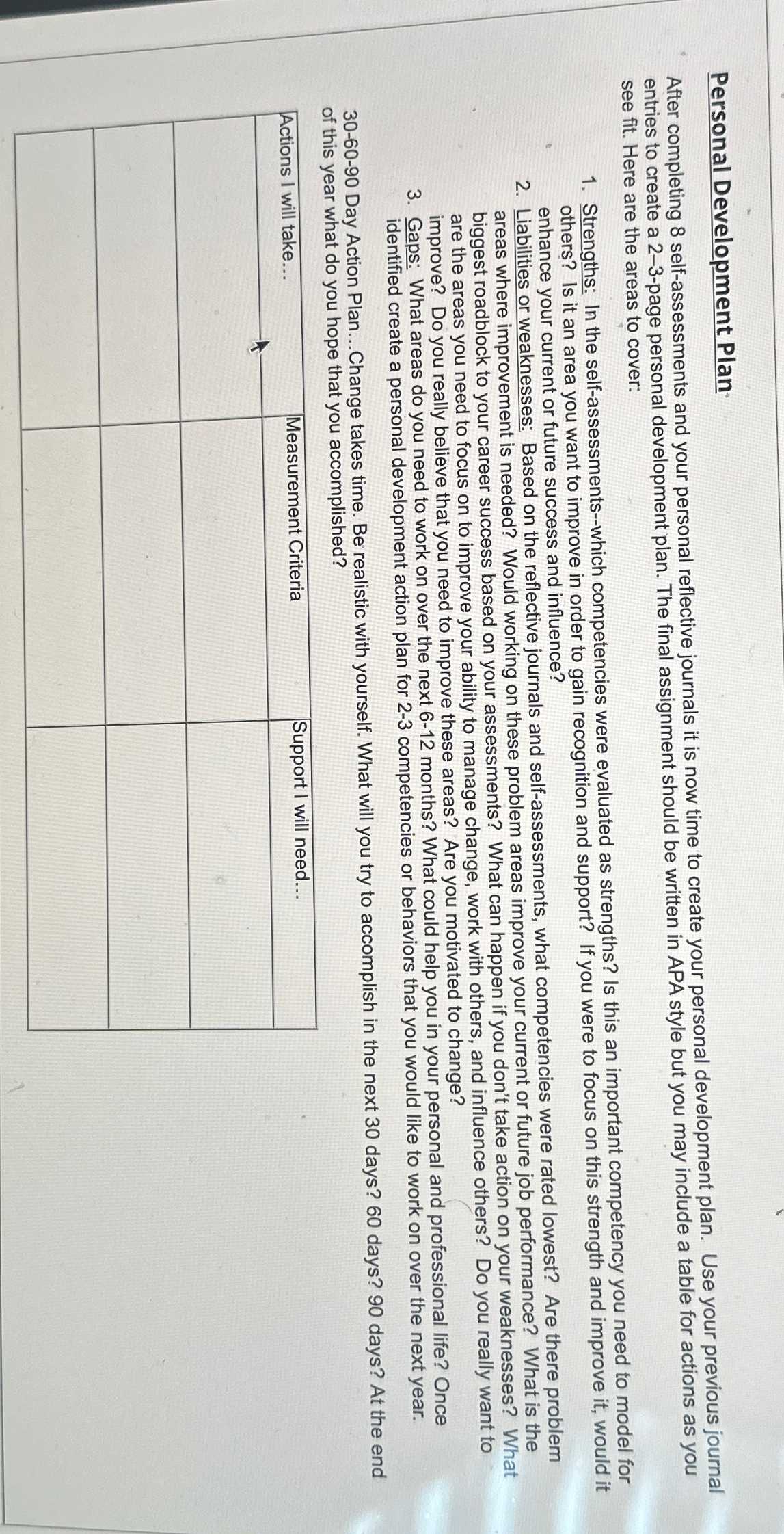  Personal Development Plan: After completing 8 self-assessments and your personal reflective