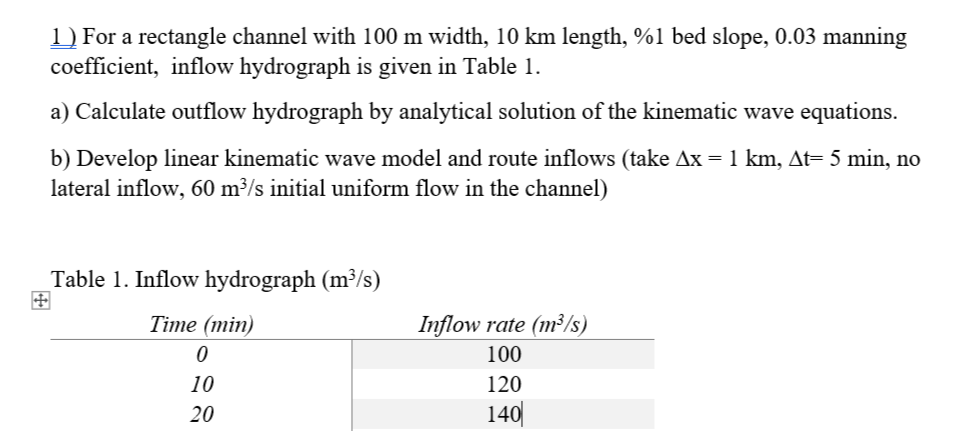  For a rectangle channel with 100m width, 10km length, %1 bed