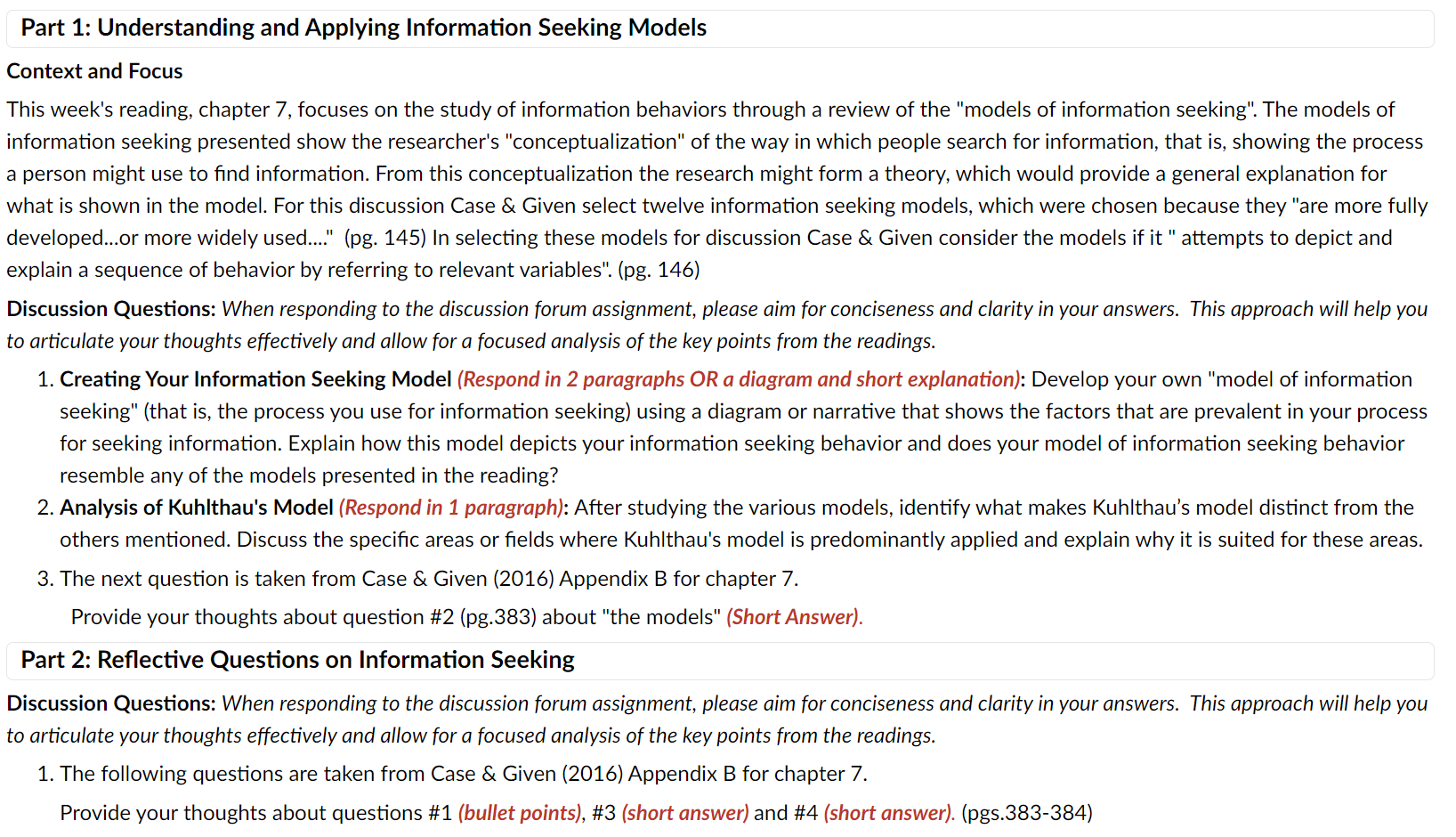  Part 1: Understanding and Applying Information Seeking Models Context and Focus