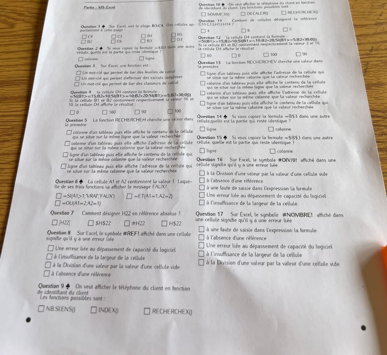  Partie: MS Excel Question 1 Sur Excel, soit la plage B3:C4