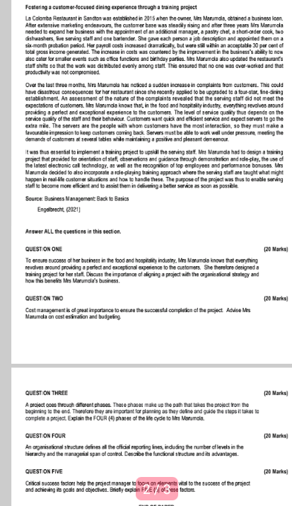 Festering a custemer-feewsed dining experience through a training project La Colomba