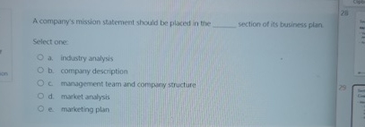  A company's mission statement should be placed in the section of