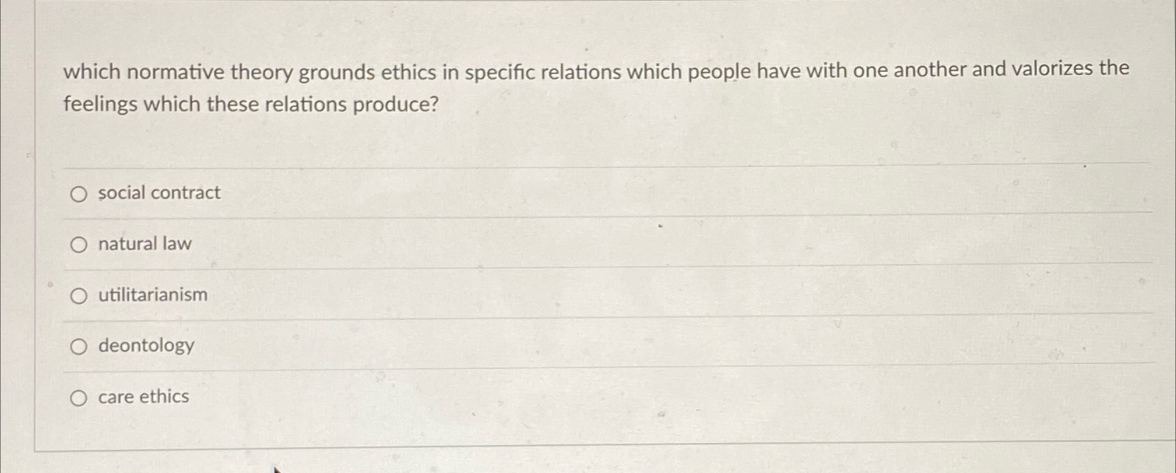  which normative theory grounds ethics in specific relations which people have