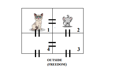  A very hungry cat, TOM, is placed in compartment 1 and