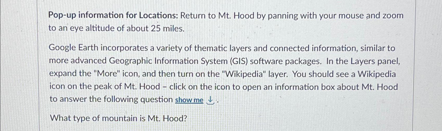  Pop-up information for Locations: Return to Mt. Hood by panning with