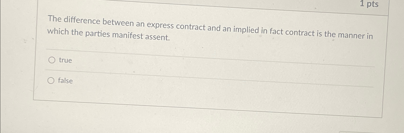  1 pts The difference between an express contract and an implied