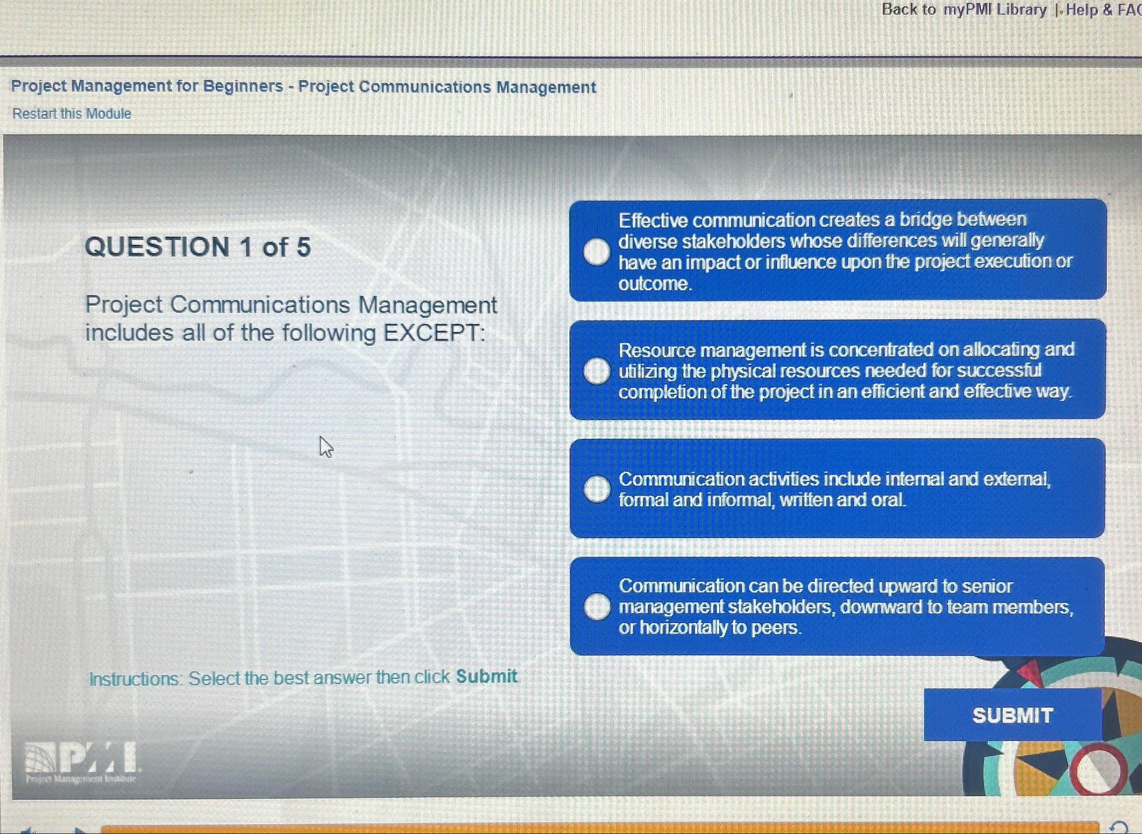  Back to myPMI Library Project Management for Beginners - Project Communications