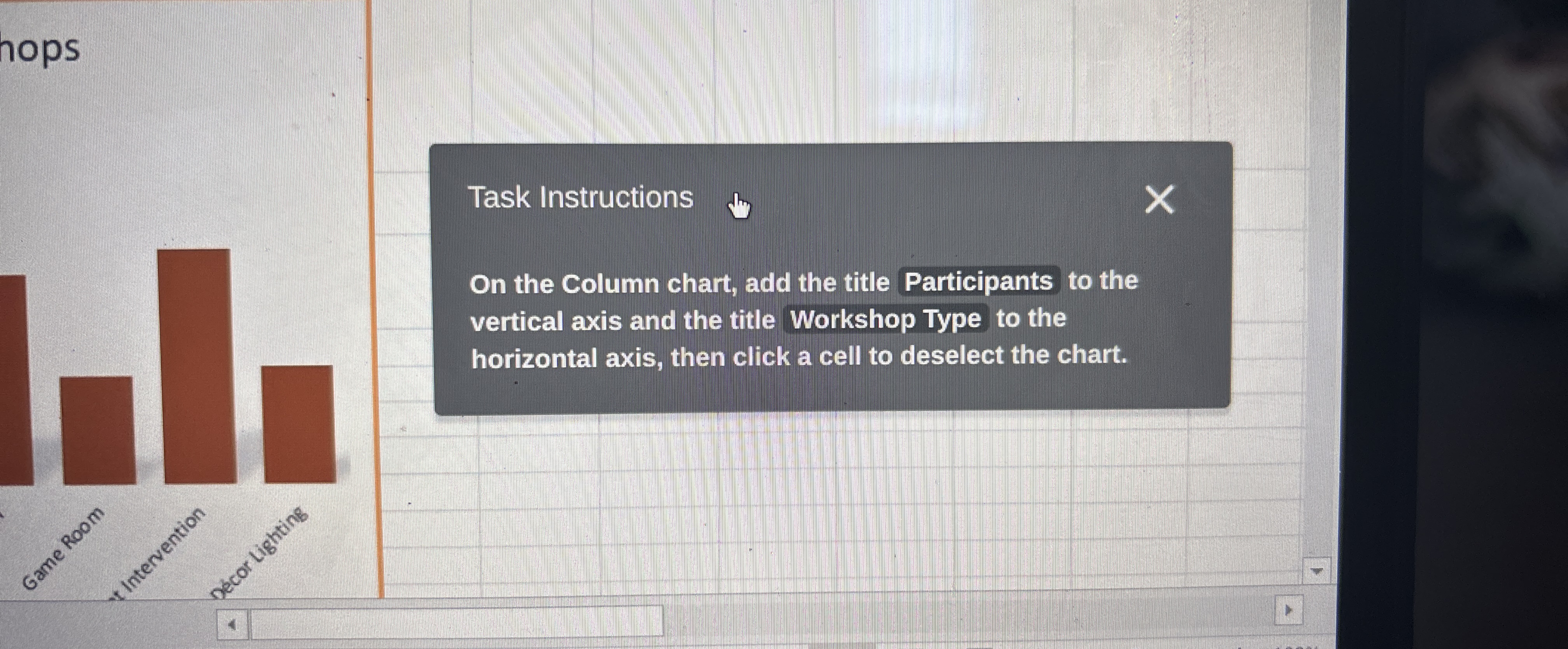  Task Instructions On the Column chart, add the title Participants to