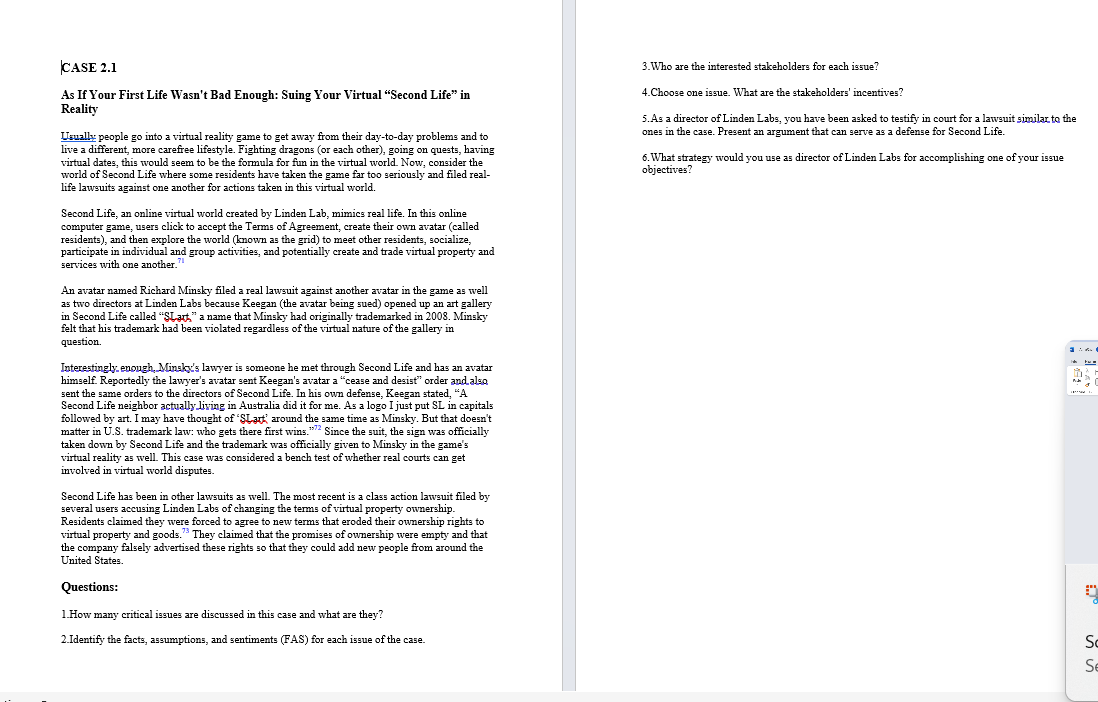  CASE 2.1 As If Your First Life Wasn't Bad Enough: Suing