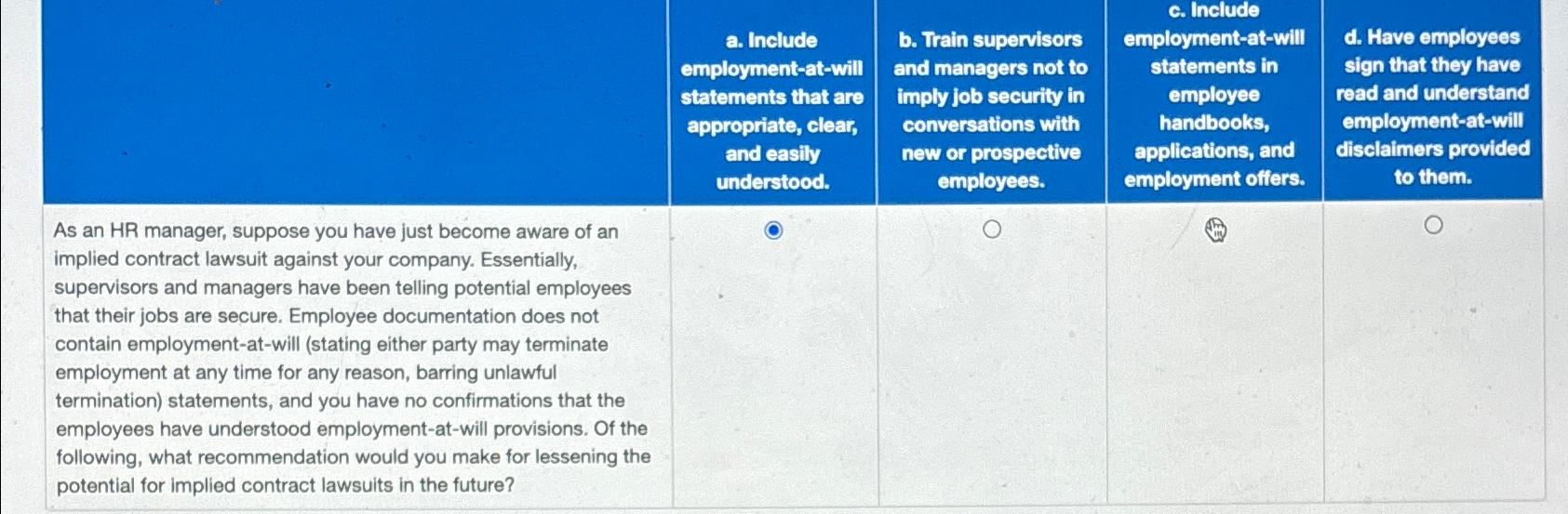  a. Include employment-at-will statements that are appropriate, clear, and easily understood.