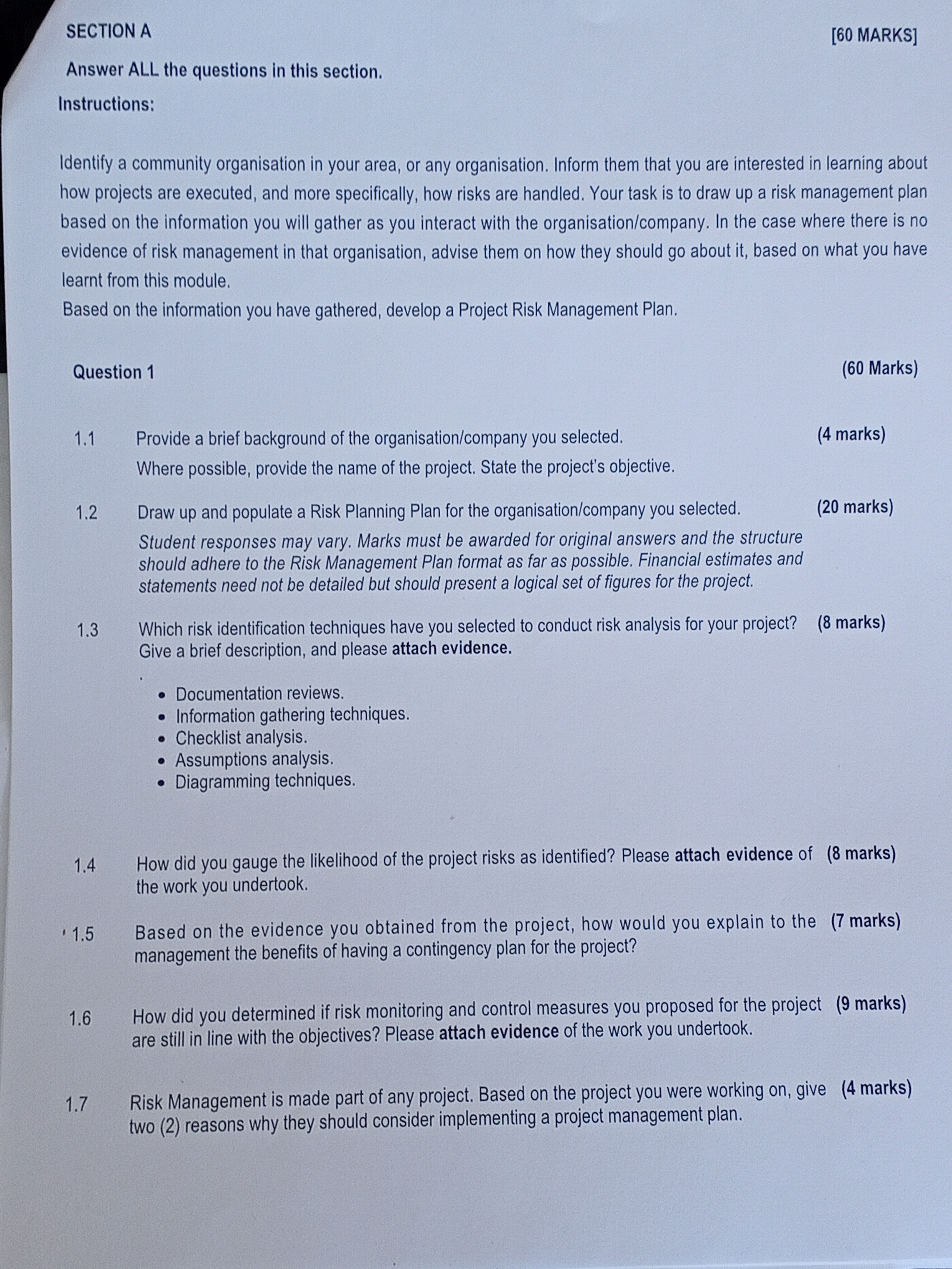  Answer ALL the questions in this section. Instructions: Identify a community