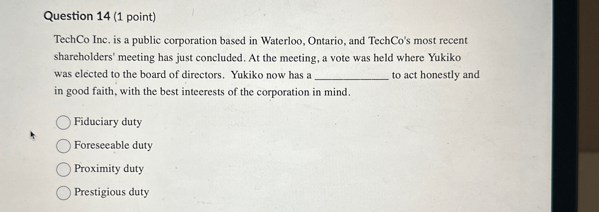 Question 14(1 point) TechCo Inc. is a public corporation based in