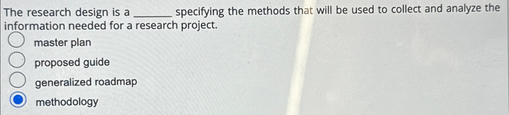  The research design is a specifying the methods that will be