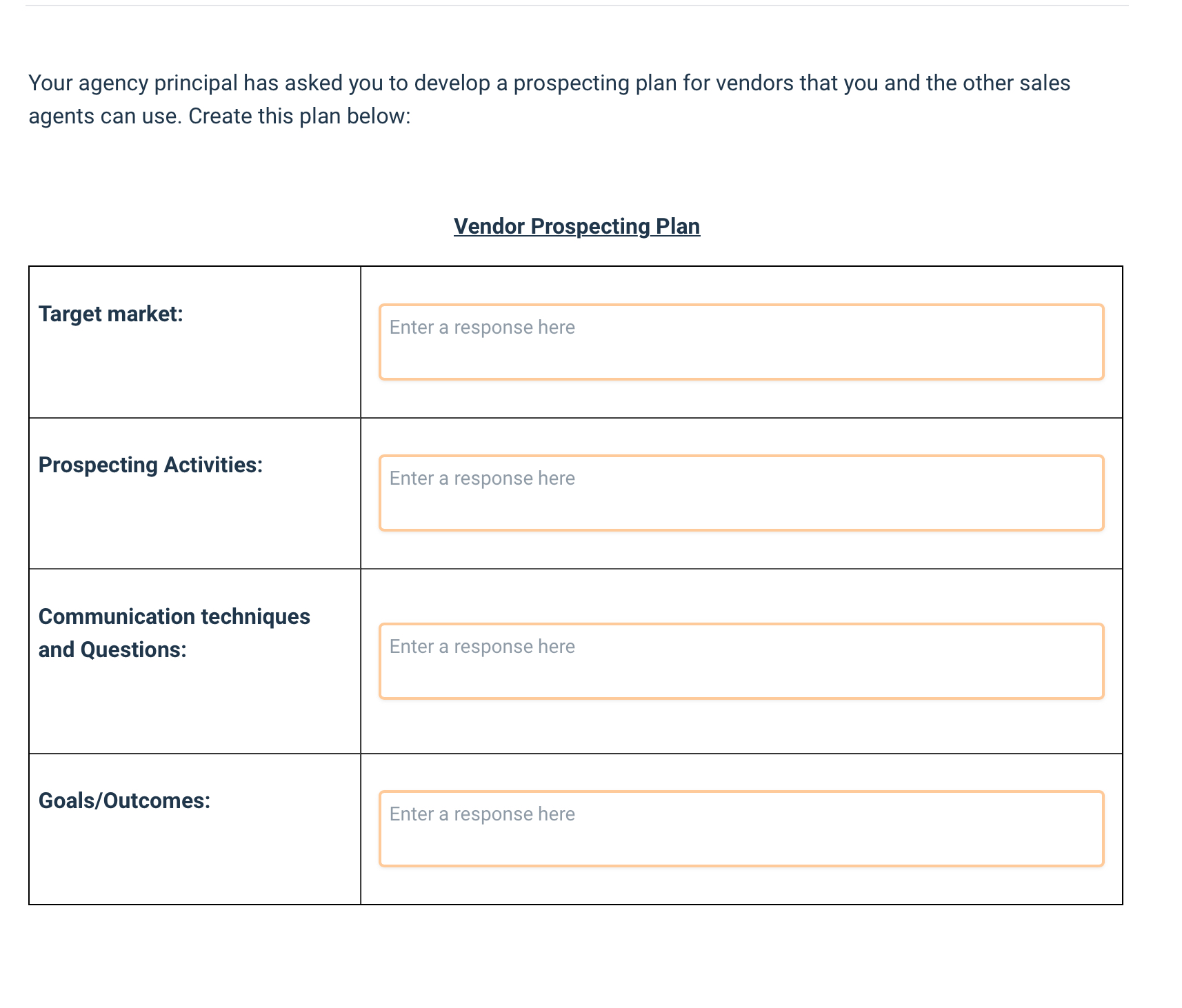  Your agency principal has asked you to develop a prospecting plan