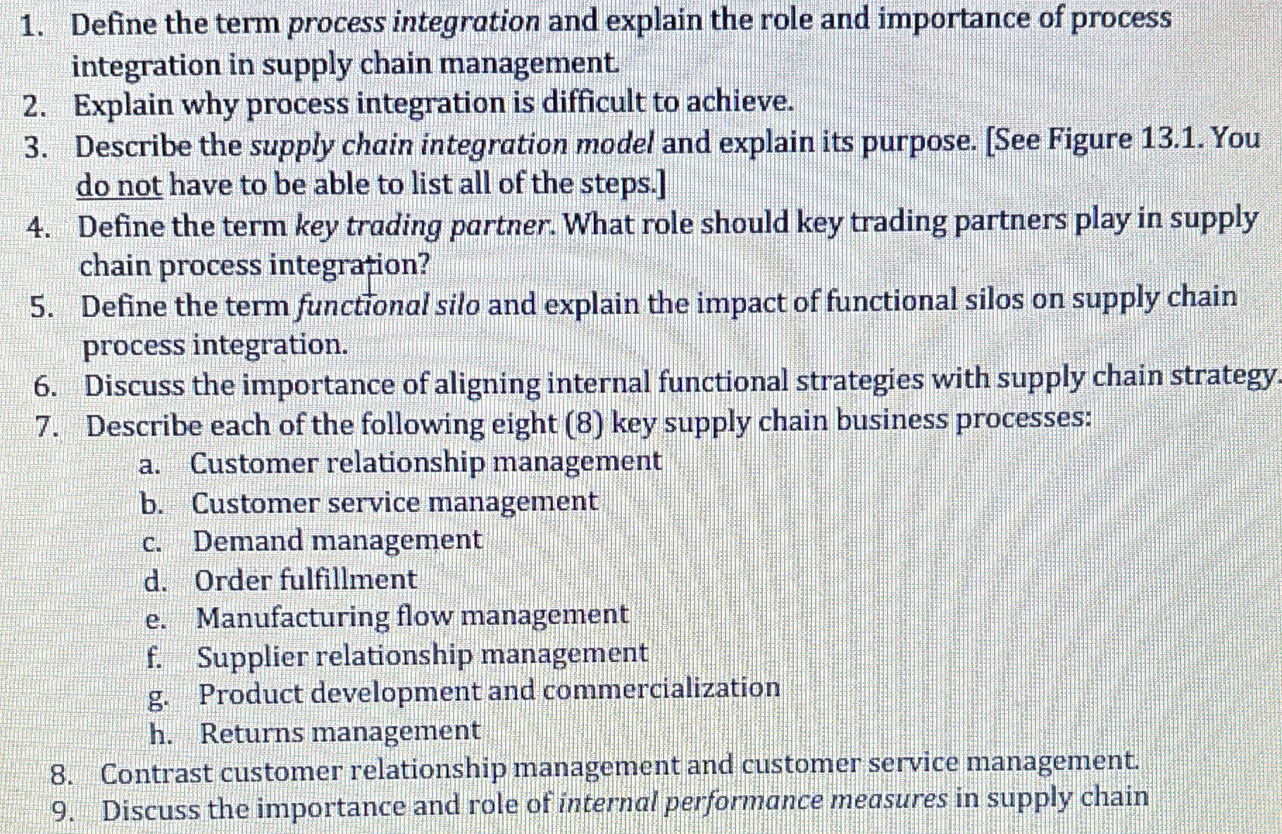  Define the term process integration and explain the role and importance