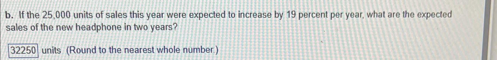  b. If the 25,000 units of sales this year were expected